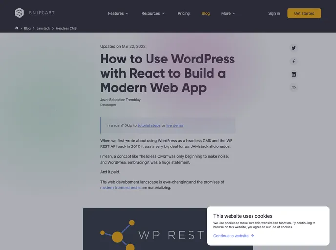 screenshot of Snipcart Wordpress React