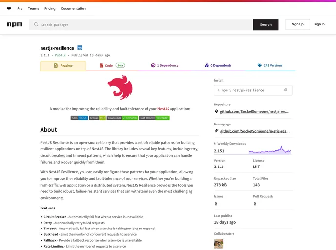 screenshot of Nestjs Resilience