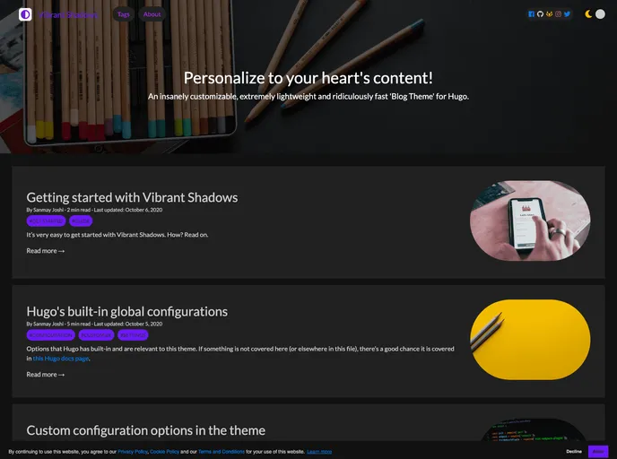 screenshot of HugoTheme VibrantShadows