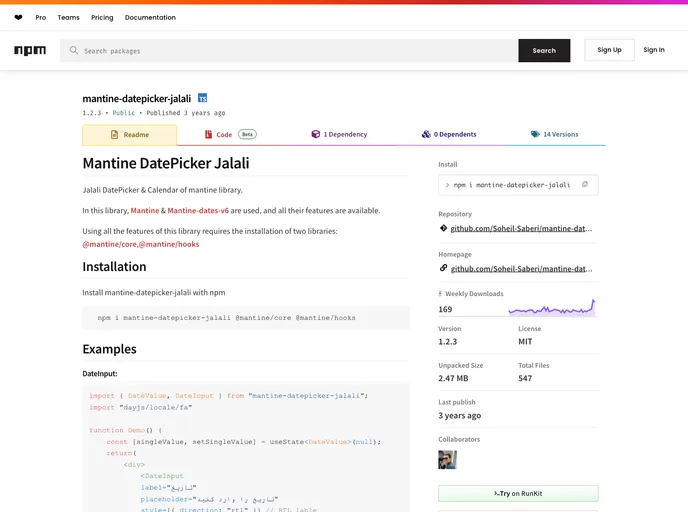 screenshot of Mantine Datepicker Jalali