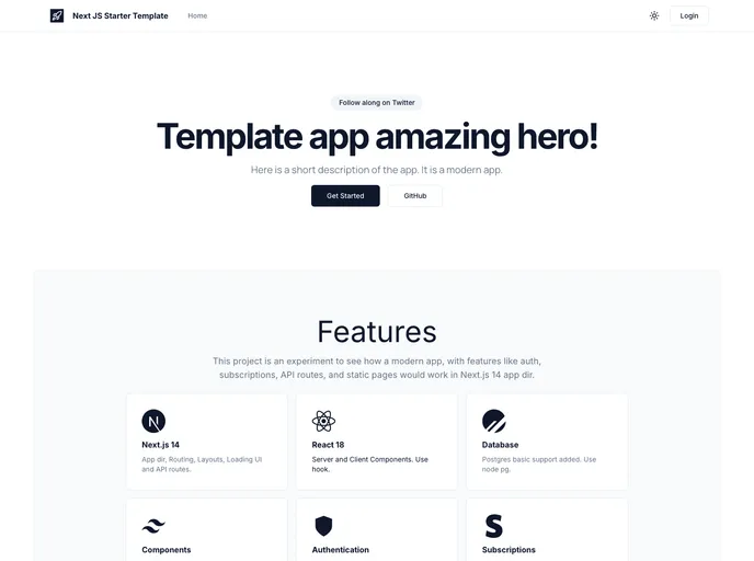 screenshot of Next Js 14 Starter Template