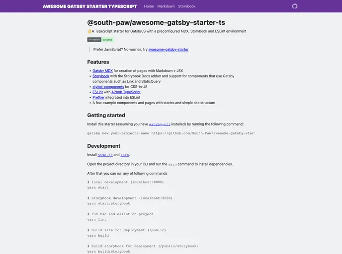 screenshot of Awesome Gatsby Starter Ts