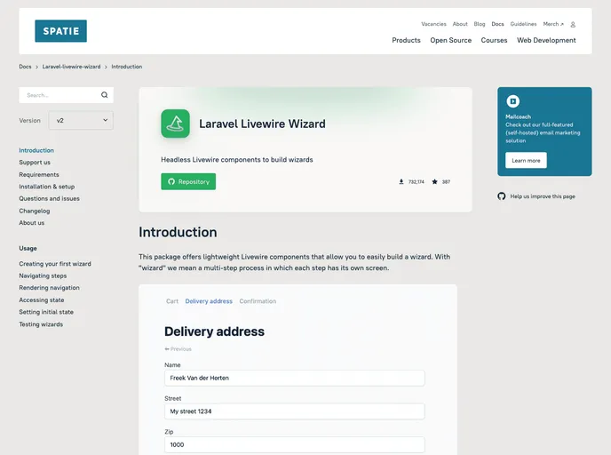 screenshot of Laravel Livewire Wizard
