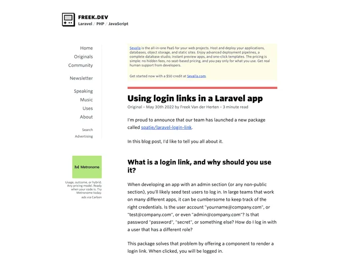 screenshot of Laravel Login Link
