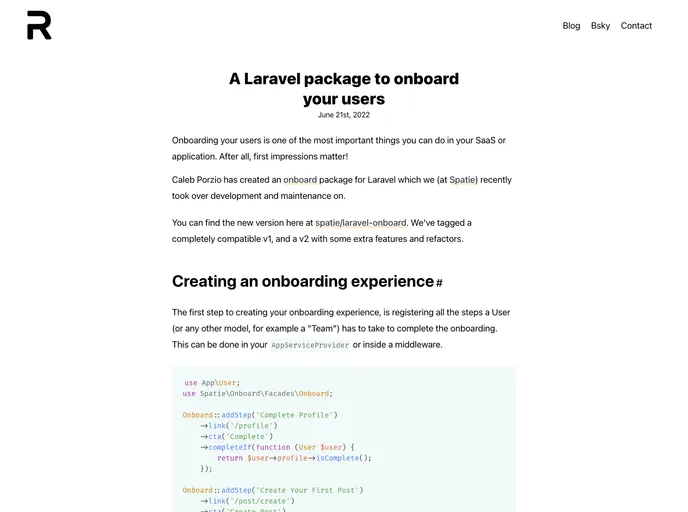 screenshot of Laravel Onboard