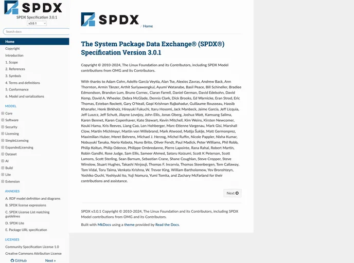screenshot of Spdx Spec