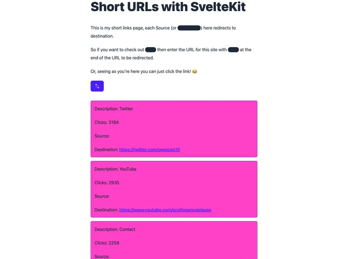 screenshot of Sveltekit Short Urls