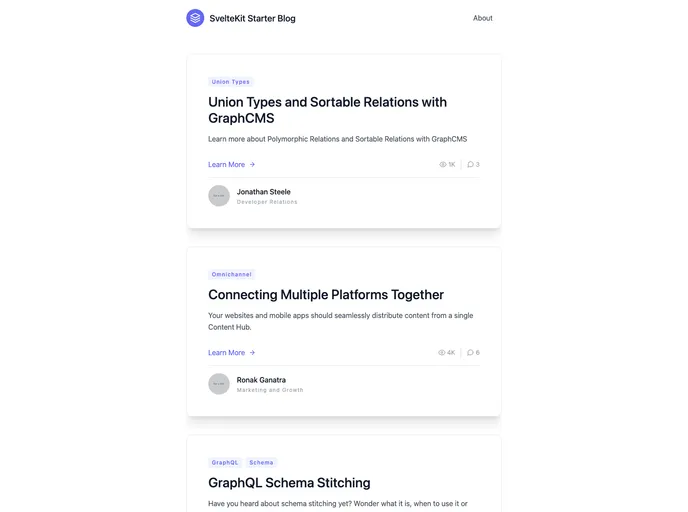 screenshot of Sveltekit Starter Blog