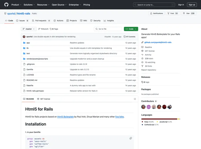 screenshot of Html5 Rails