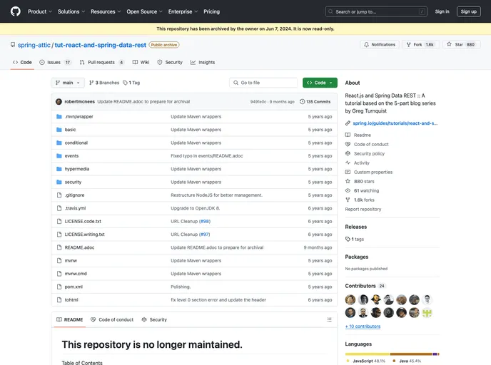 screenshot of Tut React And Spring Data Rest