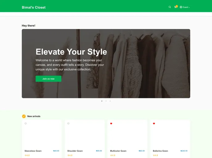 screenshot of Bimals Closet