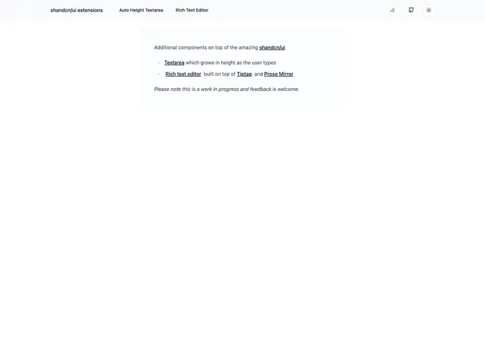 screenshot of Shandcn UI Extensions
