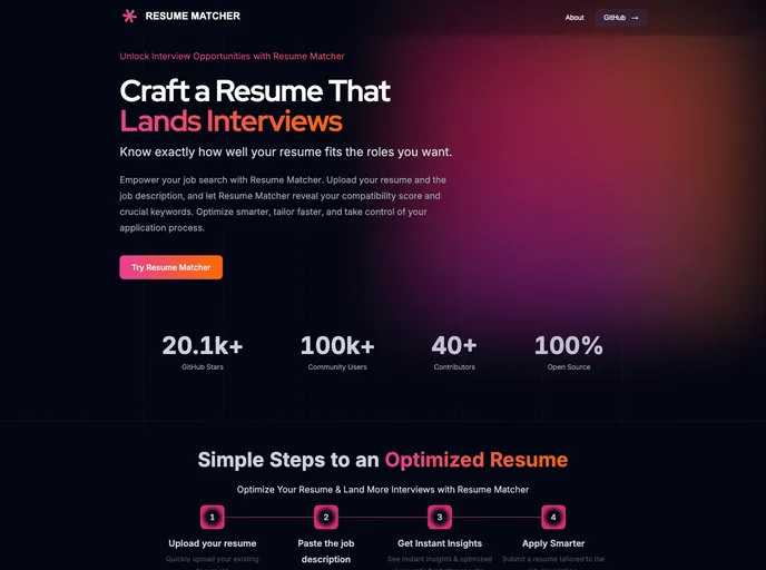 screenshot of Website For Resume Matcher