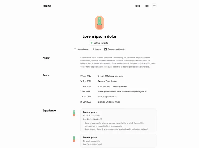 screenshot of Astro Theme Resume