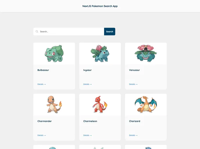 screenshot of Nextjs Pokemon Search App