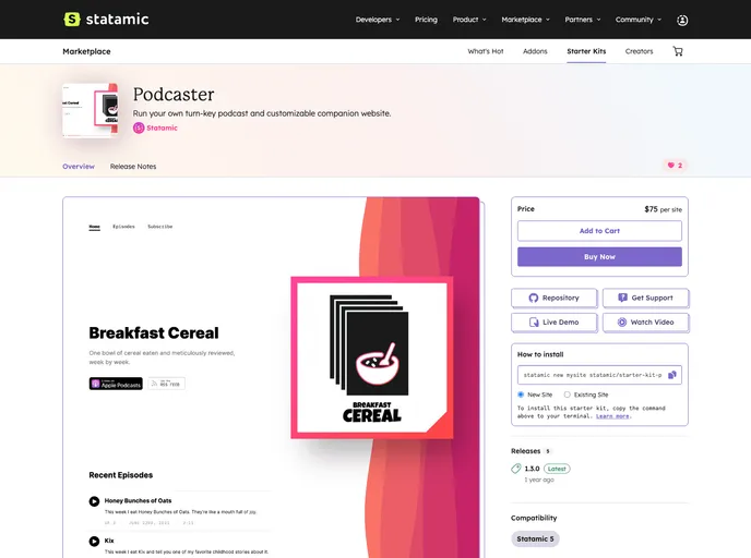 screenshot of Starter Kit Podcaster