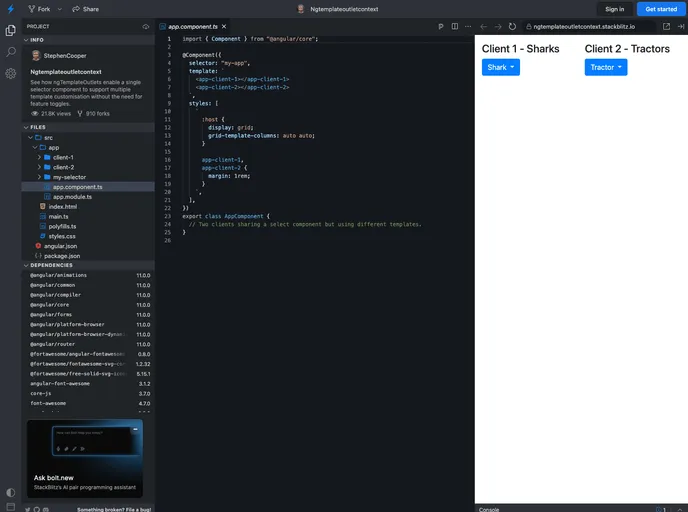 screenshot of NgTemplateOutlets