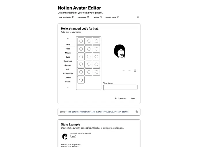 screenshot of Notion Avatar Svelte