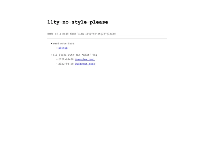 screenshot of 11ty No Style Please