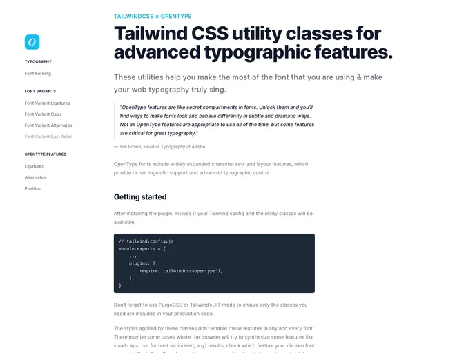 screenshot of Tailwindcss Opentype