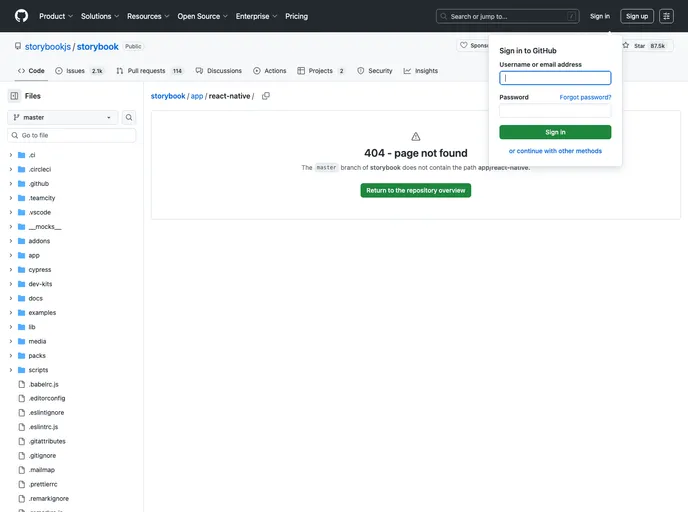 screenshot of React Native Storybook