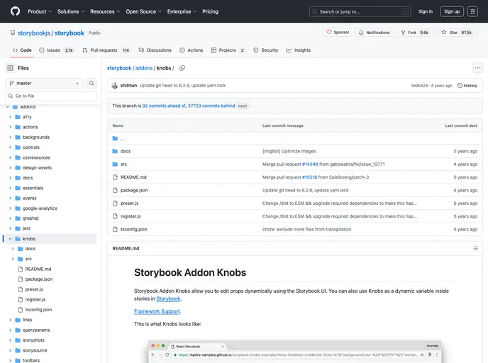 screenshot of Storybook Addon Knobs