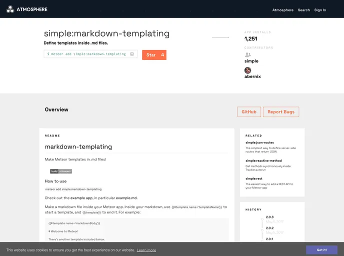screenshot of Meteor Markdown Templating
