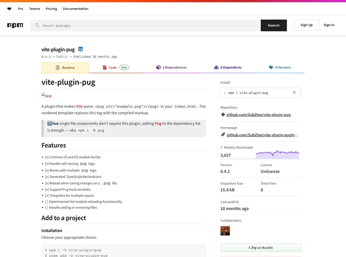 screenshot of Vite Plugin Pug