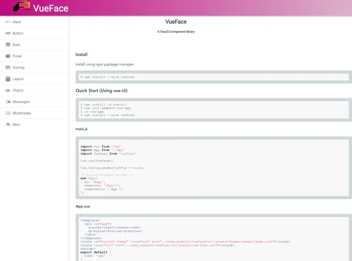screenshot of Vueface