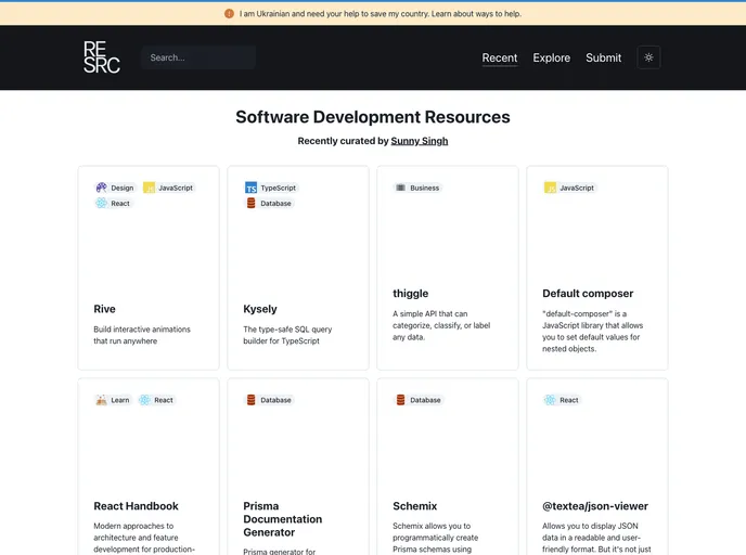 screenshot of Resrc.dev