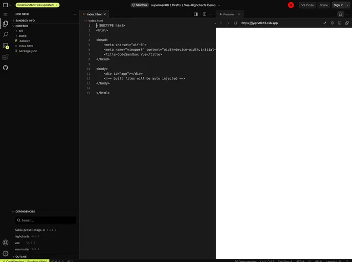 screenshot of Vue Highcharts