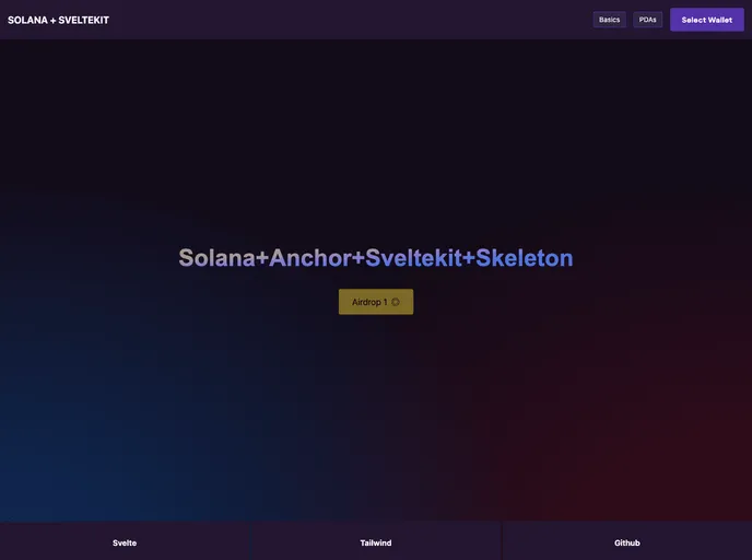 screenshot of Solana Anchor Sveltekit Skeleton Starter