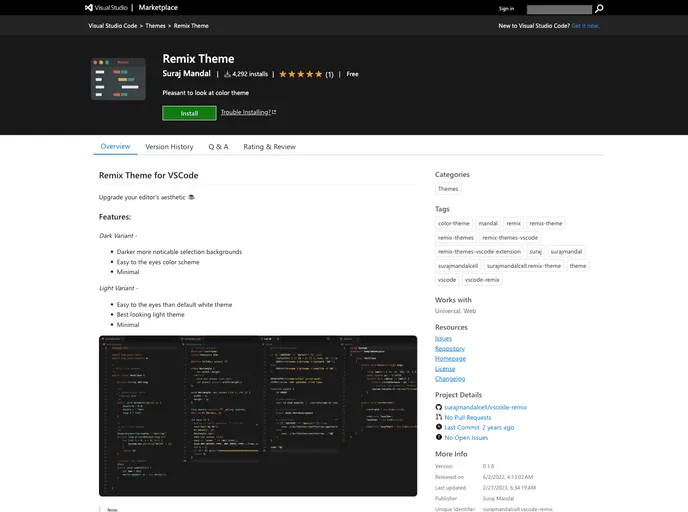 screenshot of Vscode Remix