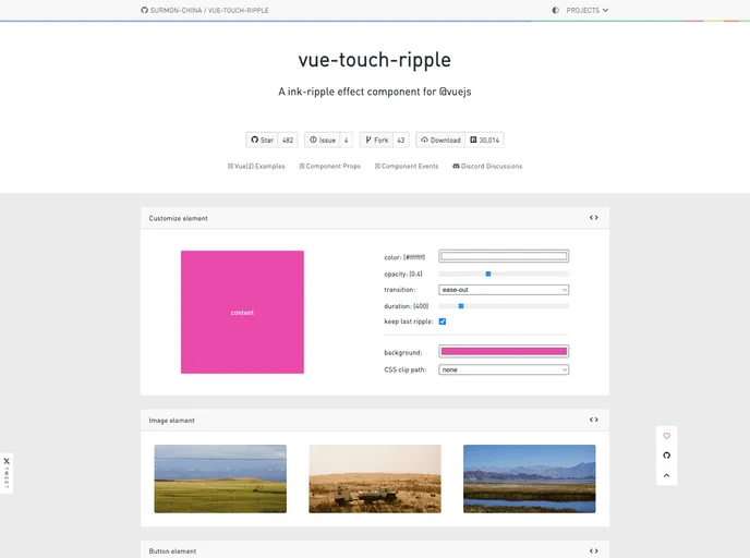 screenshot of Vue Touch Ripple
