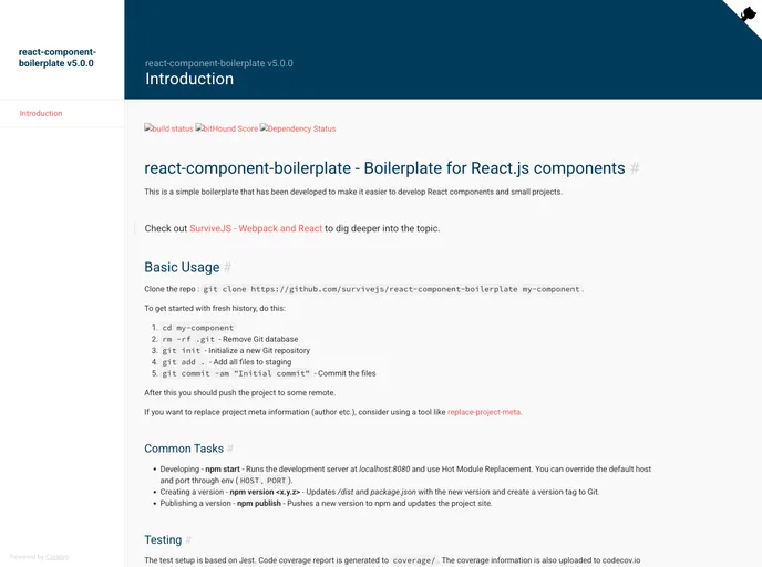 screenshot of React Component Boilerplate