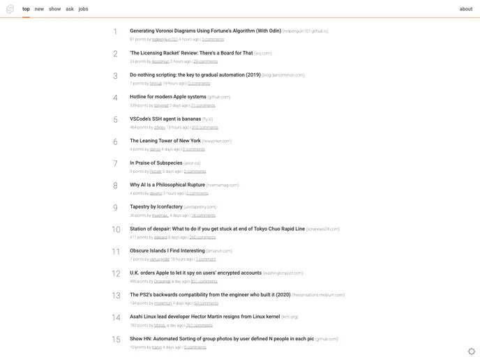 screenshot of Svelte Hackernews