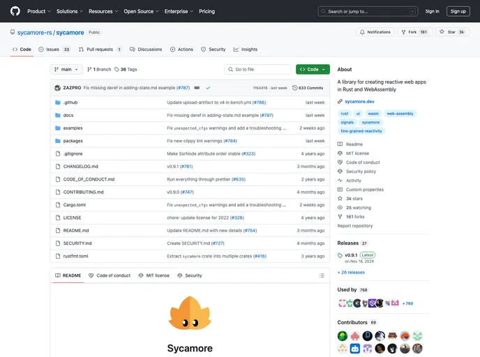 screenshot of Sycamore Rocket Template