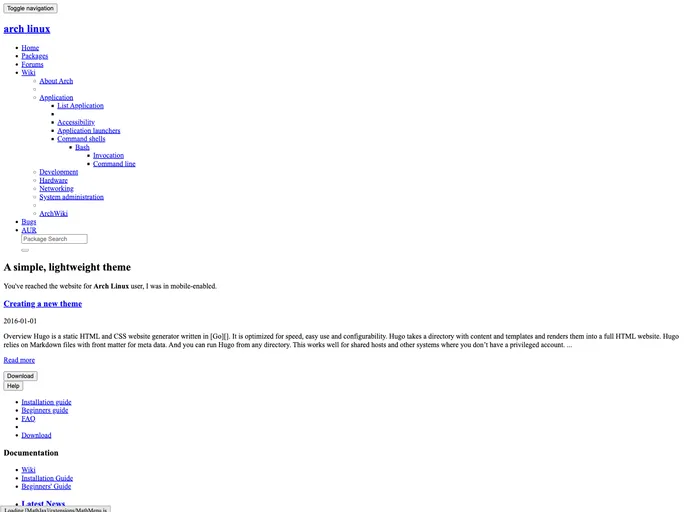 screenshot of Hugo Theme Arch