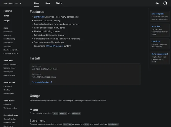 React Menu