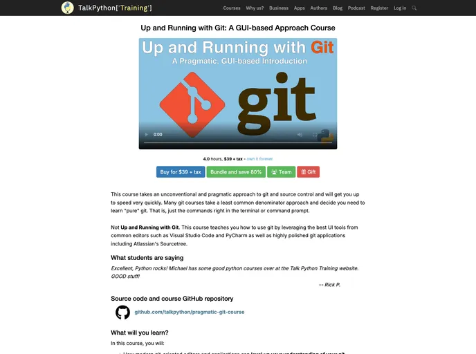 screenshot of Pragmatic Git Course