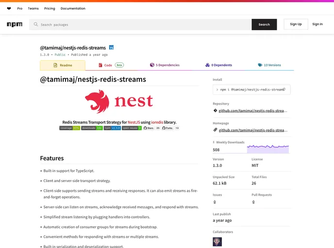 screenshot of Nestjs Redis Streams