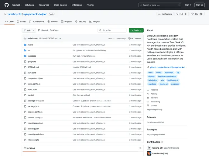 screenshot of Sympcheck Helper