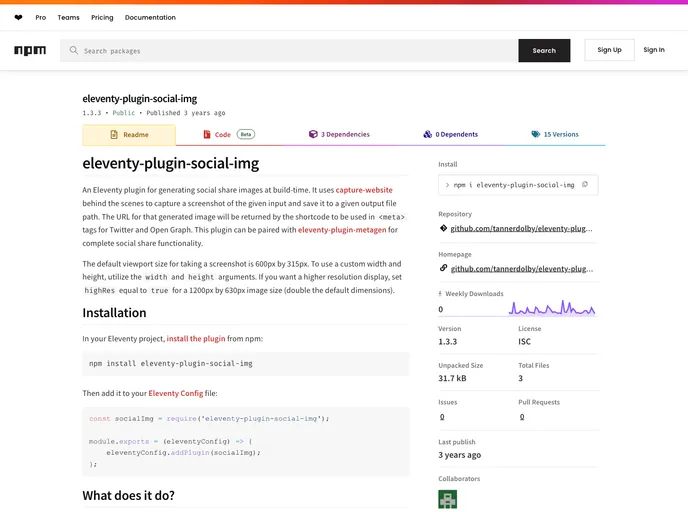 screenshot of Eleventy Plugin Social Img