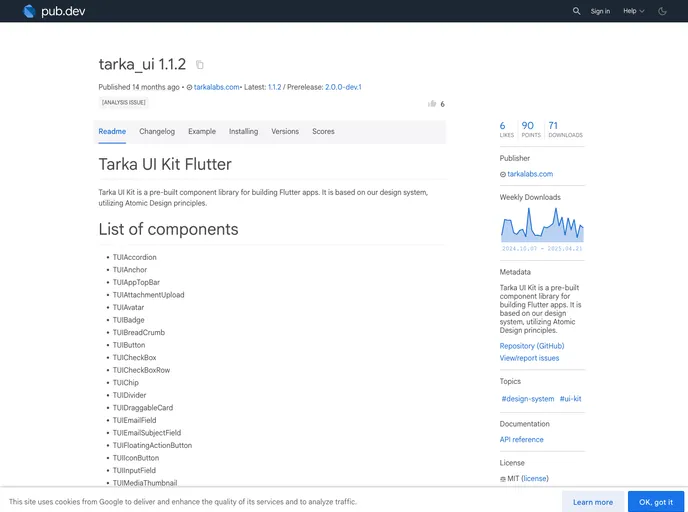 screenshot of Tarka UI Kit Flutter