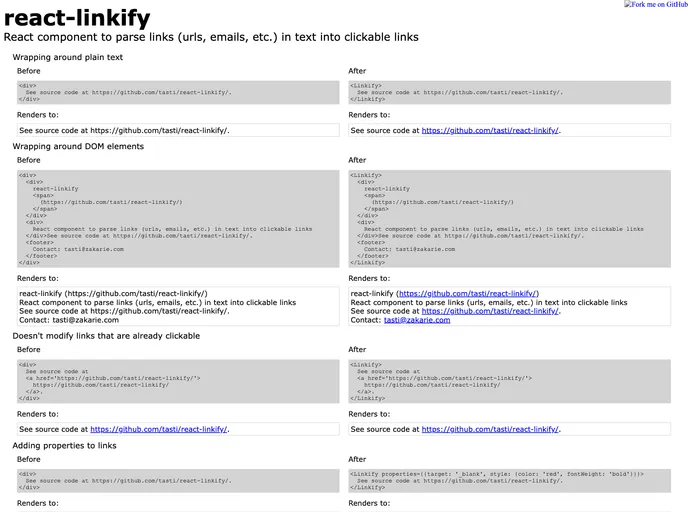 screenshot of React Linkify