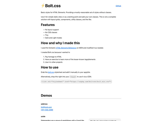 screenshot of Boltcss