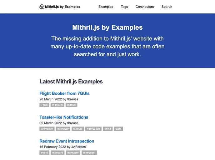screenshot of Mithril By Examples