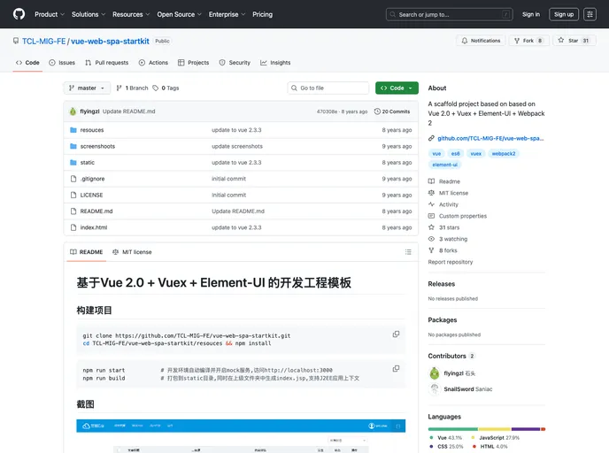 screenshot of Vue Web Spa Startkit