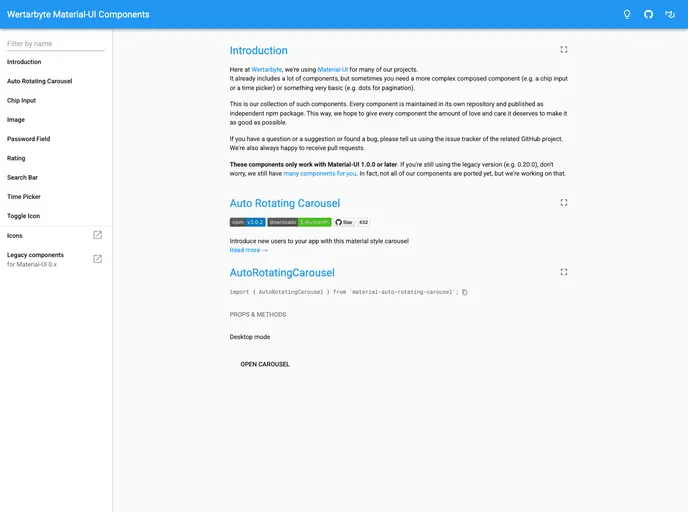 screenshot of Material UI Settings Panel
