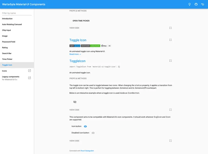 screenshot of Material UI Toggle Icon